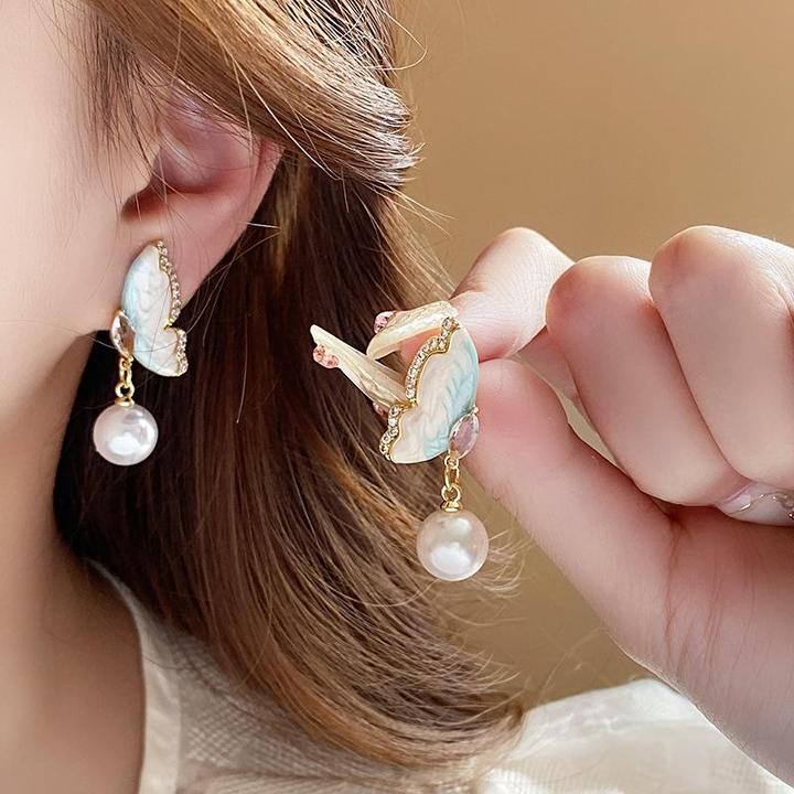 铜合金锆石耳饰 银针锆石蝴蝶耳钉时尚耳环气质小清新高级感耳饰