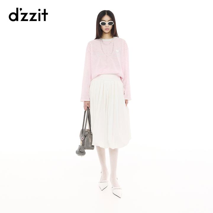 【商场同款新品】dzzit地素长袖针织衫25春粉红色条纹上衣女3J1E413