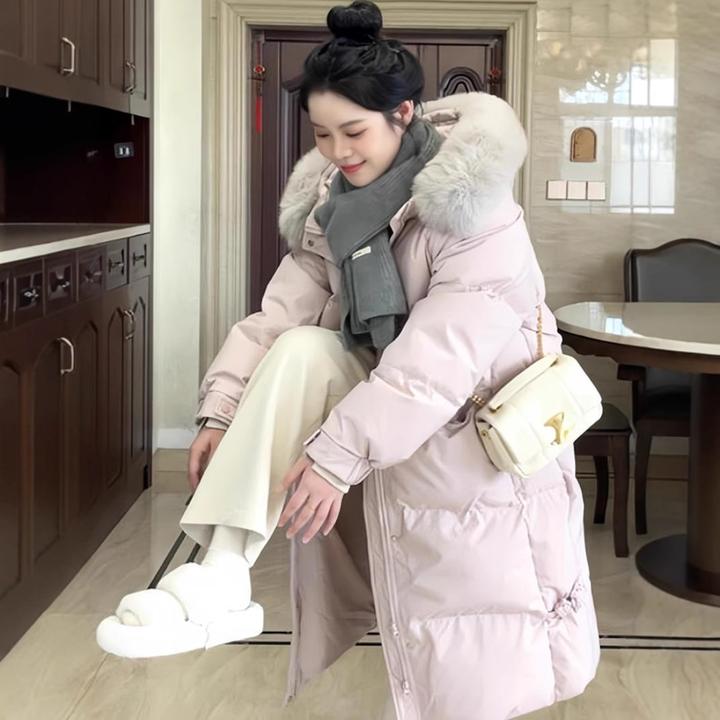 2025年冬新款超好看中长款羽绒棉服女韩系加厚棉袄大毛领棉衣外套