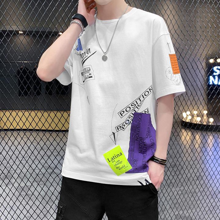 男装新品短袖T恤2025夏季新款潮牌时尚休闲宽松印花圆领打底衫男