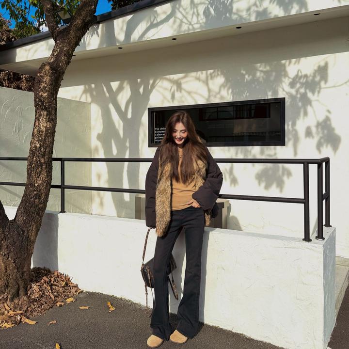 Moprobably李予诺「超模裤」欧美风高腰微喇抓毛显瘦牛仔裤L5473030