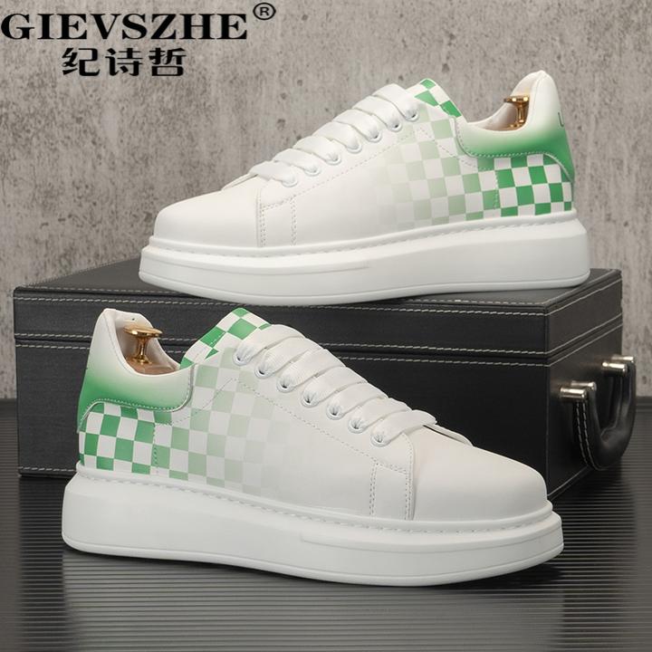纪诗哲干净感痞帅男鞋秋季新款内增高小白鞋潮流休墨绿痞帅男板鞋