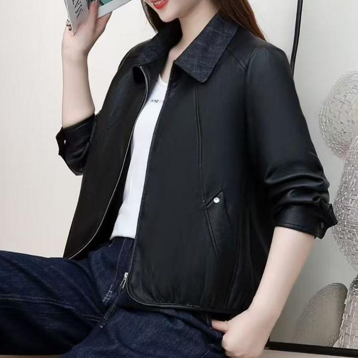 百花果2025加棉加厚冬季短款皮衣女翻领短外套