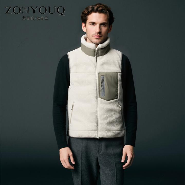 马甲男士秋冬羽绒服拉链双面穿立领羊羔绒时尚休闲加肥加大码外套