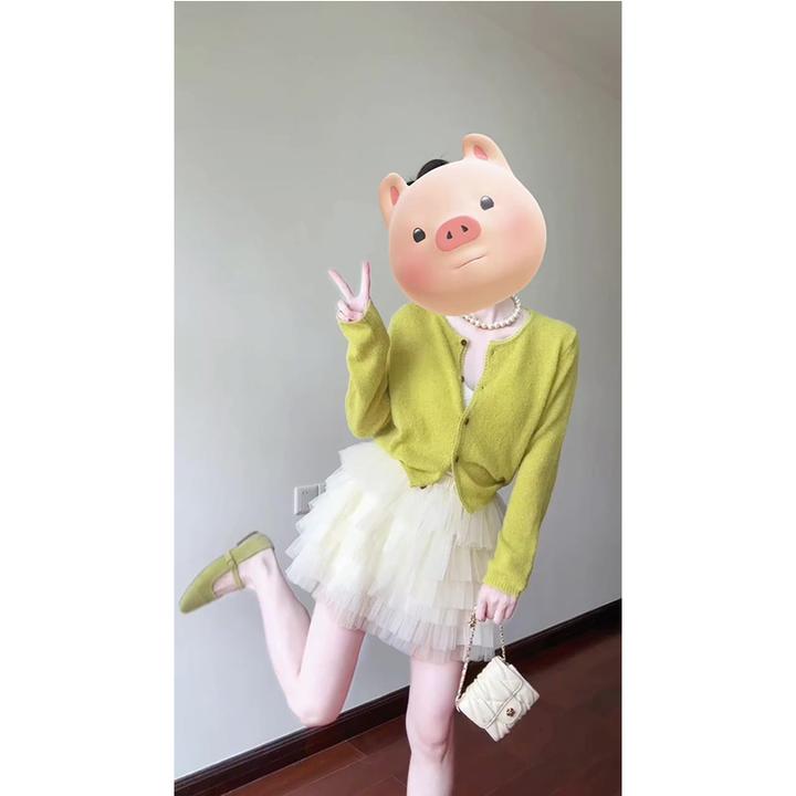 今年流行漂亮时尚套装裙女春季韩系芥末黄色针织开衫半身裙两件套