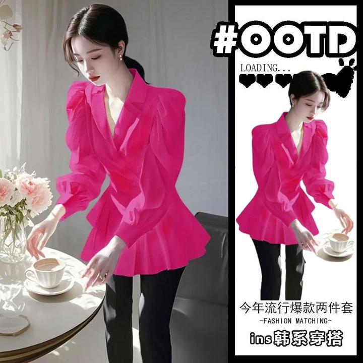 2025超火春季新款玫红色衬衫法式高级感气质收腰好看独特漂亮上衣