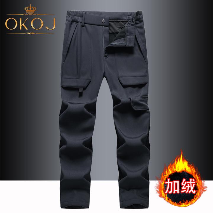 OKOJ软壳冲锋裤男多口袋工装长裤加绒防风防水秋冬款户外登山裤