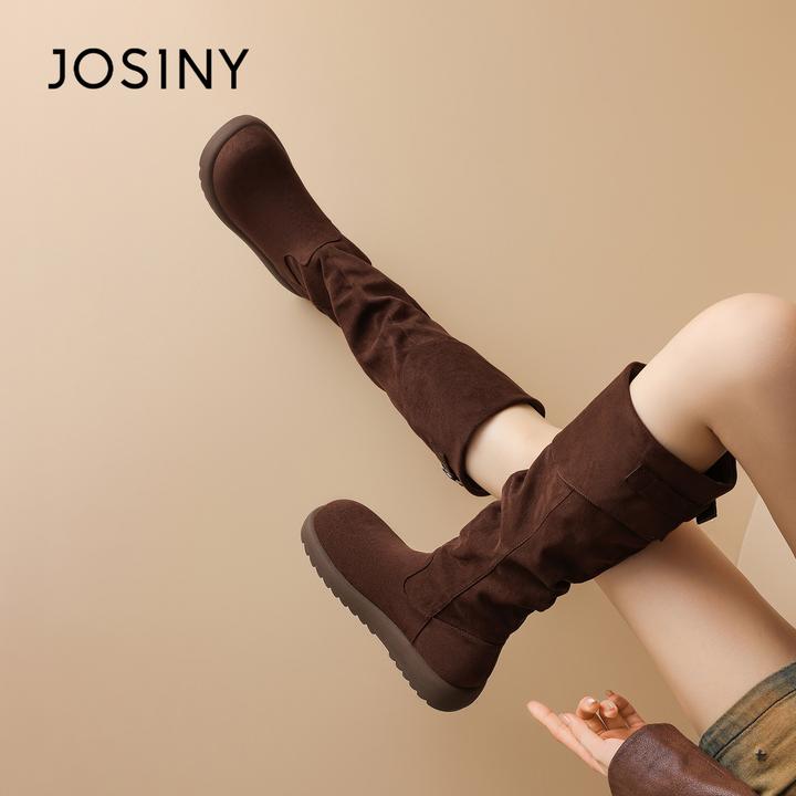 卓诗尼粗跟骑士靴2025新款秋冬女不过膝高筒靴美拉德复古瘦瘦靴子