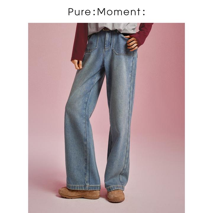 小麦檬Pure:Moment:牛仔蓝直筒显瘦牛仔裤4FA254191