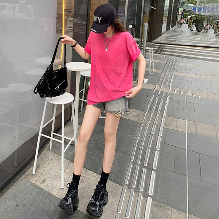 宽松正肩设计感短袖T恤女夏新款欧货大版独特中长款时尚潮流上衣