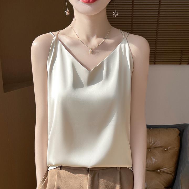 INS风百搭简约背心美背宽松吊带气质白色性感黑色