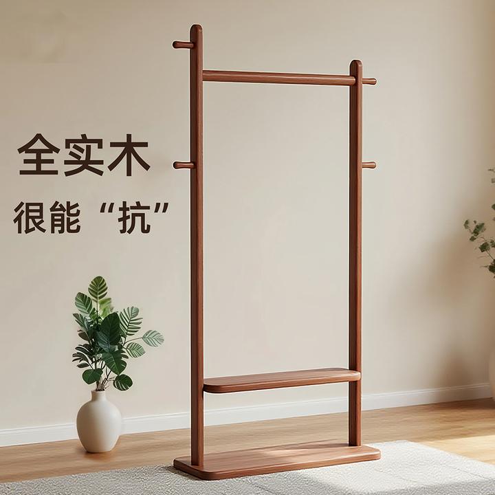 实木衣帽架卧室落地杆式挂衣架家用室内结实木质简易衣服收纳架子