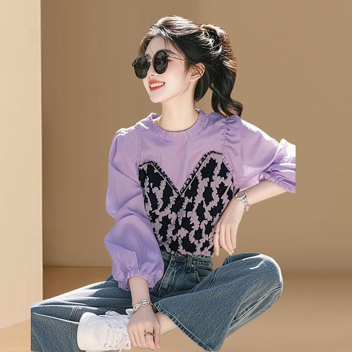 紫色高级感漂亮设计感长袖衬衫女春秋假两件碎花小衫洋气减龄上衣