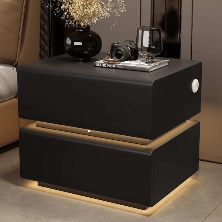 智能带灯床头柜现代简约个性创意时尚高级感悬浮落地家用卧室整装
