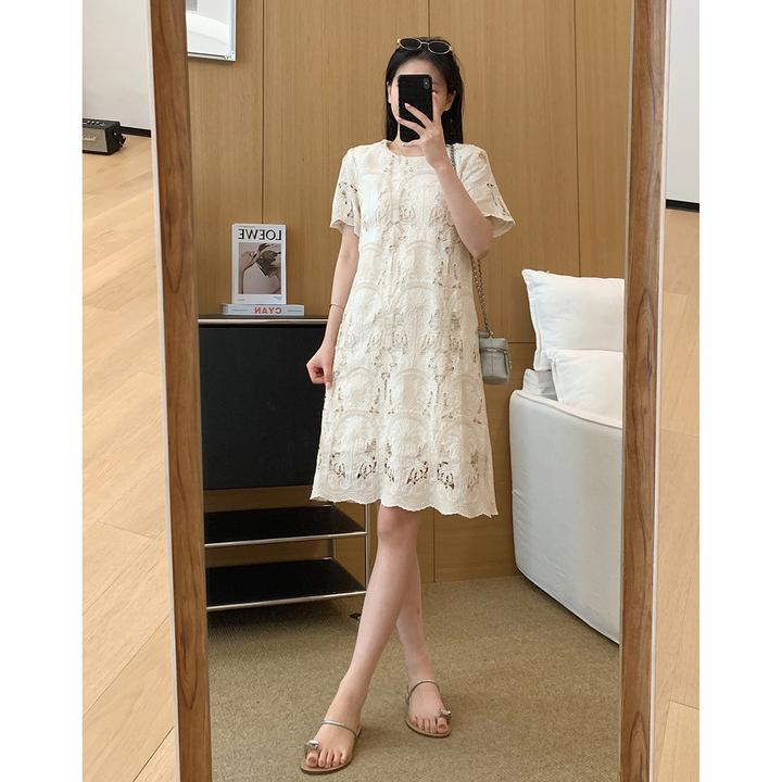 大叮自制【花漾裙】重工立体盘花刺绣镂空中长款连衣裙！L746