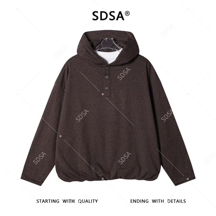 SDSA男士秋冬新款痞帅男装简约纯色半纽扣连帽卫衣设计师时尚上衣