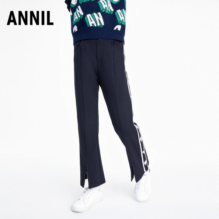 安奈儿女童休闲运动针织裤2025春新款时尚微喇修身运动裤EG516070