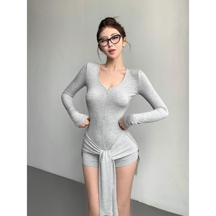 美式辣妹连帽休闲连体裤女显瘦外穿健身服紧身高腰长袖瑜伽连体衣