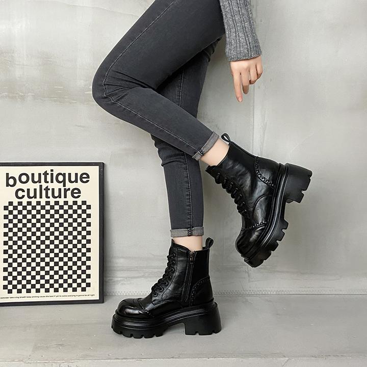 女2025秋冬新款厚底百搭马丁靴时尚增高加绒保暖短靴英伦风马丁靴