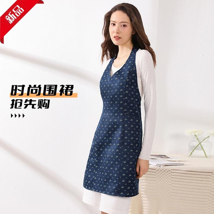 法式V领收腰碎花围裙家用厨房做饭防污空姐制服款围腰女工作服