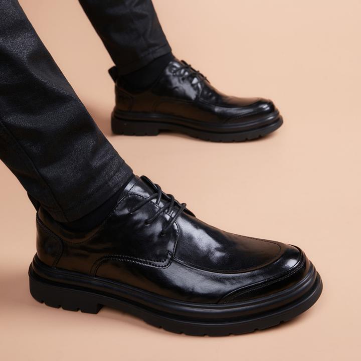 EAEOVNI新款圆头男商务皮鞋青年宽松英伦休闲百搭德比鞋新郎婚鞋