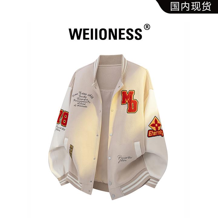 WEIIONESS潮流刺绣百搭夹克男秋冬新款宽松休闲外套轻奢时尚男装