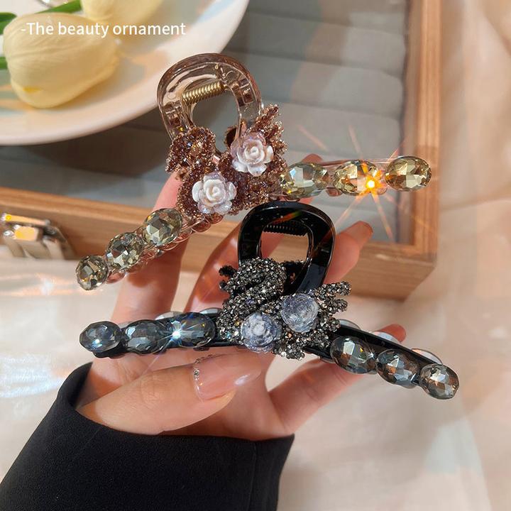 优雅天鹅山茶花抓夹女后脑勺盘发抓大号鲨鱼夹2023年新款发夹头饰