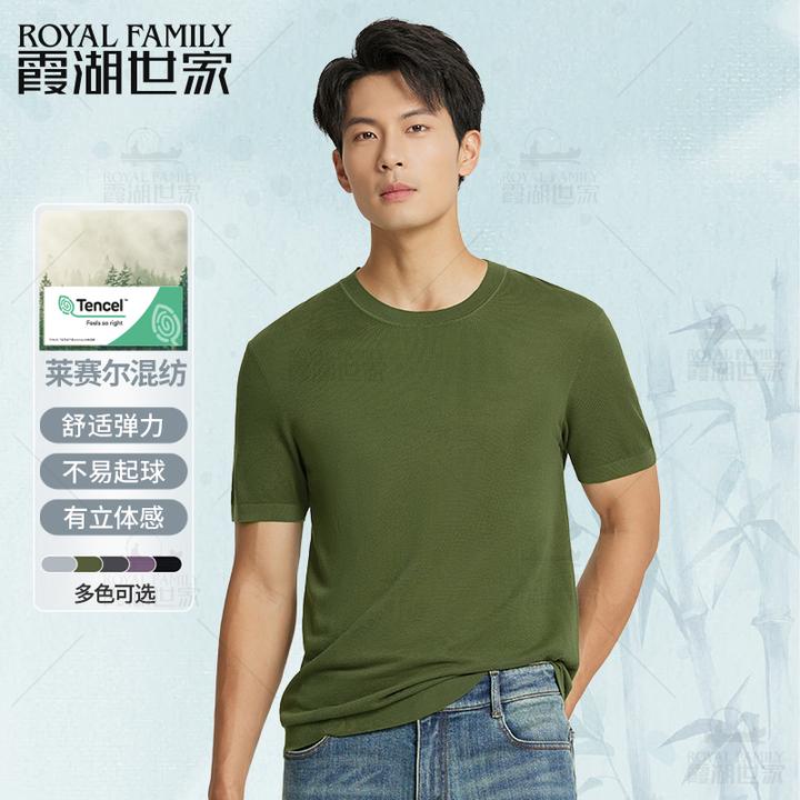 【天丝时尚T】针织16针Tencel莱赛尔 霞湖世家男士夏季短袖T恤Y109A