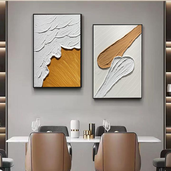 橙色两联海浪-纯手工立体肌理装饰画床头画抽象两联餐厅画竖款画