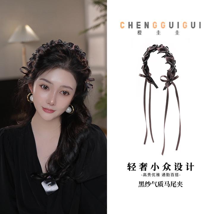 飘带氛围感超仙精致发箍百搭优雅精致手工压发发卡蝴蝶结带齿发箍