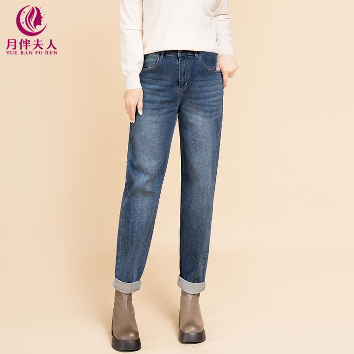 月伴夫人 2025秋冬新款大码韩系百搭休闲加绒高腰显瘦老爹裤9213