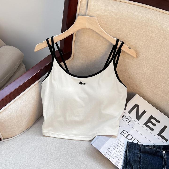 白色吊带背心女夏外穿2025新款带胸垫内搭设计感修身短款美背上衣