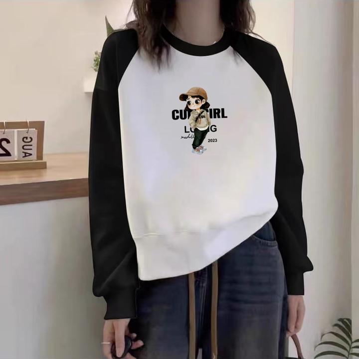 拼接撞色卫衣女秋冬新款大码胖mm宽松休闲减龄套头上衣小个子外套
