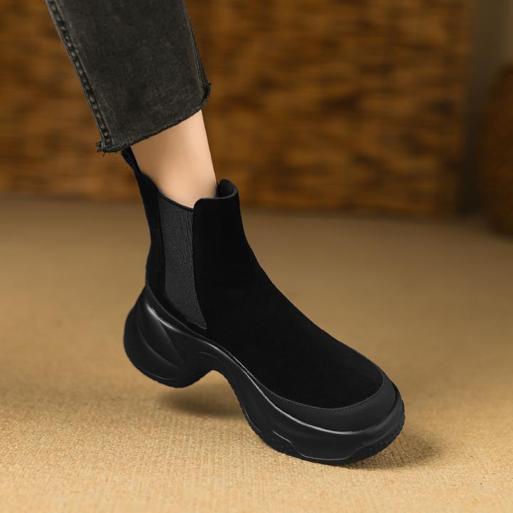 8cm坡跟圆头切尔西靴女时尚百搭小短靴轻便不累脚松糕厚底烟筒靴