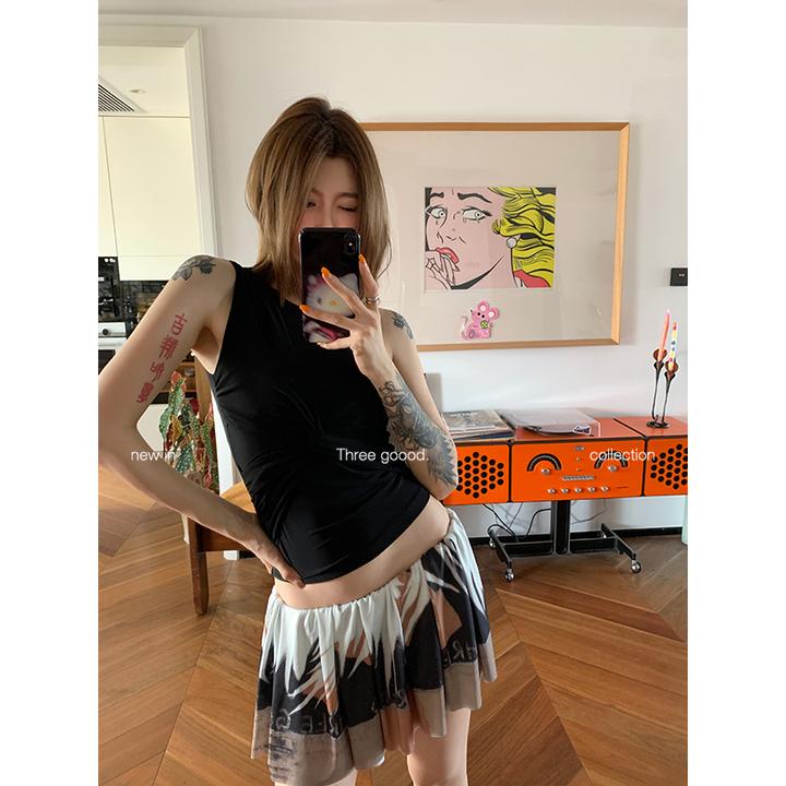 THREE GOOOD/三吉 实穿派 弹力网纱双层纽结设计背心款Y725Y08629