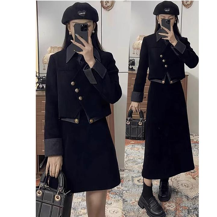 拉夏贝尔学院风时尚套装女2025秋冬新款通勤风气质半身裙两件套女