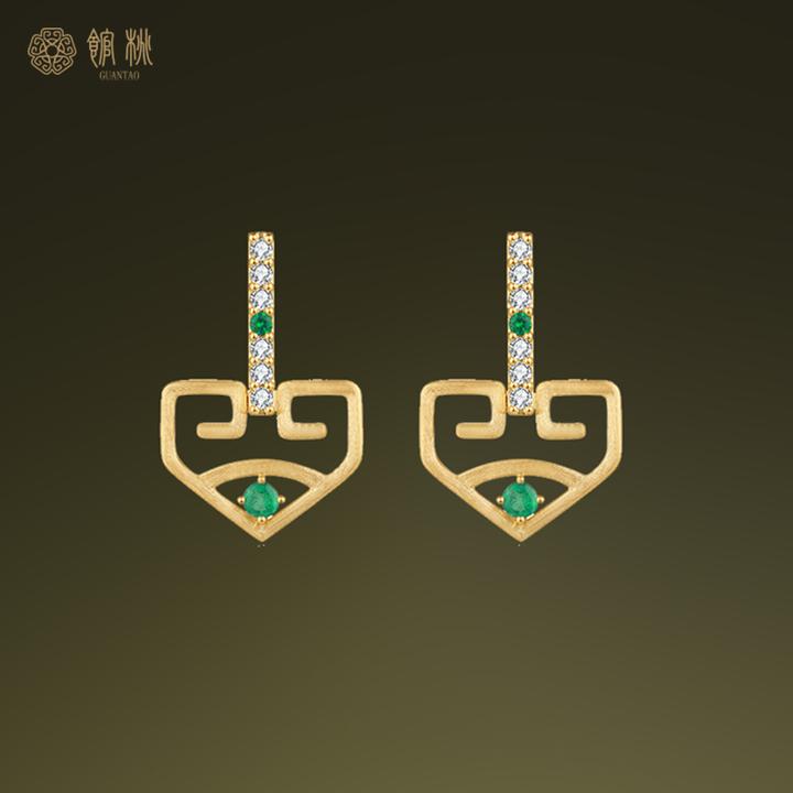 馆桃【回】18k金祖母绿耳坠