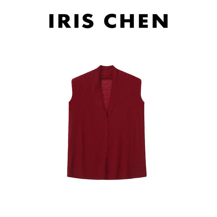 IRIS CHEN 洱海 2025春夏金纺绵羊毛百搭时髦欧若风马甲25MJ007