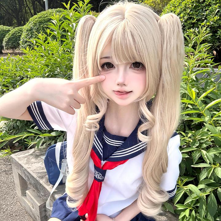 艾丽卷卷lolita假发女长发网红日常仿真发抓夹双马尾齐刘海假发套