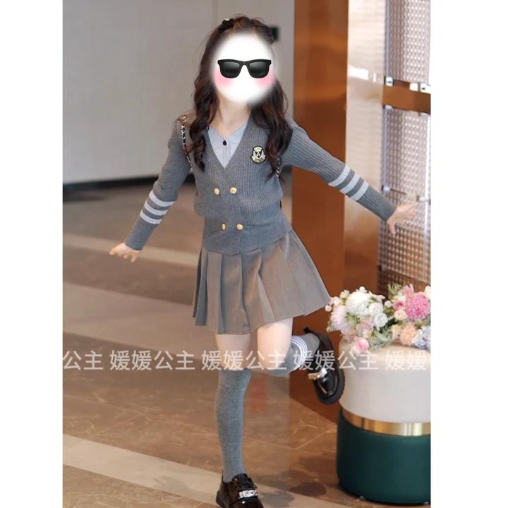 秋款新品毛衣女童学院风百搭休闲毛衫中大女童假两件毛衫洋气好看