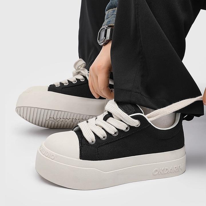 大头鞋黑白百搭时尚帆布鞋男女小众新款复古厚底增高休闲低帮板鞋