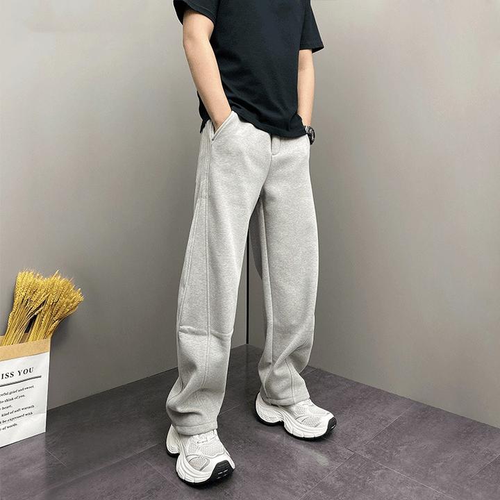 2025新款冬季加绒加厚简约百搭弯刀休闲裤宽松男士显瘦直筒运动裤