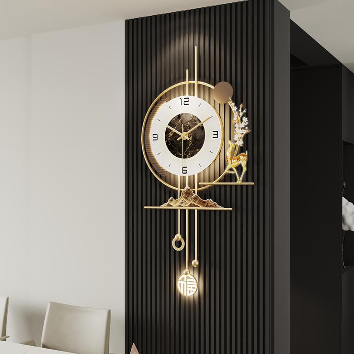 客厅新中式钟表2025新款创意装饰挂钟家用背景墙壁饰轻奢现代挂表