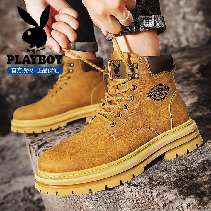 花花公子马丁靴男2025新款冬季英伦风百搭男鞋厚底防滑户外工装靴