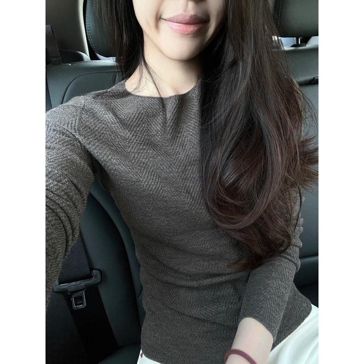 极简基础款百搭针织衫女早秋高级感修身内搭长袖打底衫老钱风上衣