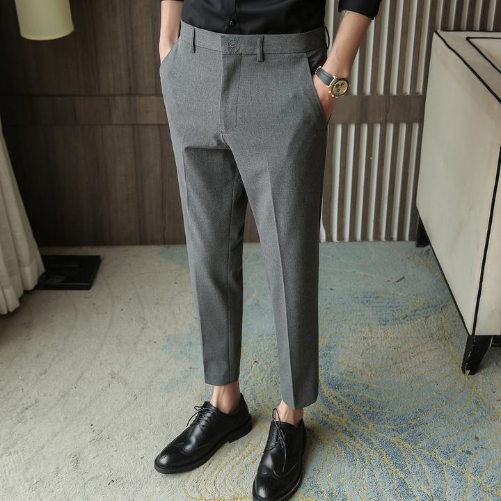 秋季垂感修身小脚九分裤男士英伦商务直筒休闲裤子免烫男生西裤89