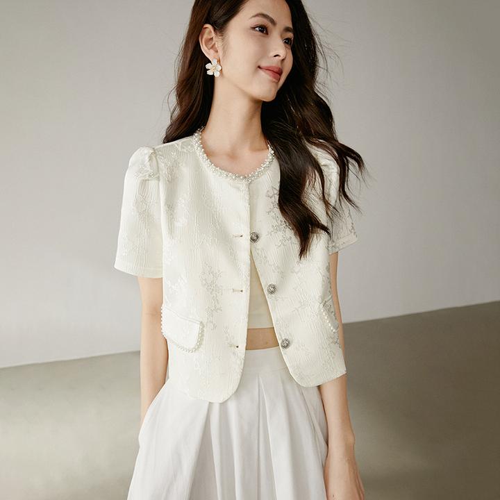 【新品】2025夏上衣圆领钉珠短外套女24122318