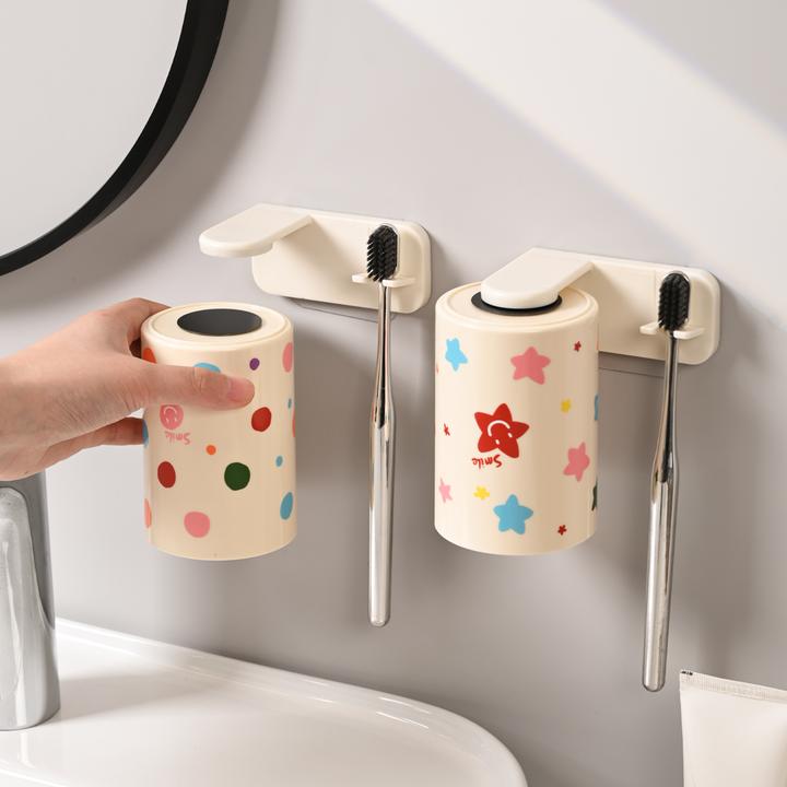 磁吸牙刷杯置物架壁挂漱口杯情侣杯倒挂牙刷杯多巴胺牙缸刷牙杯