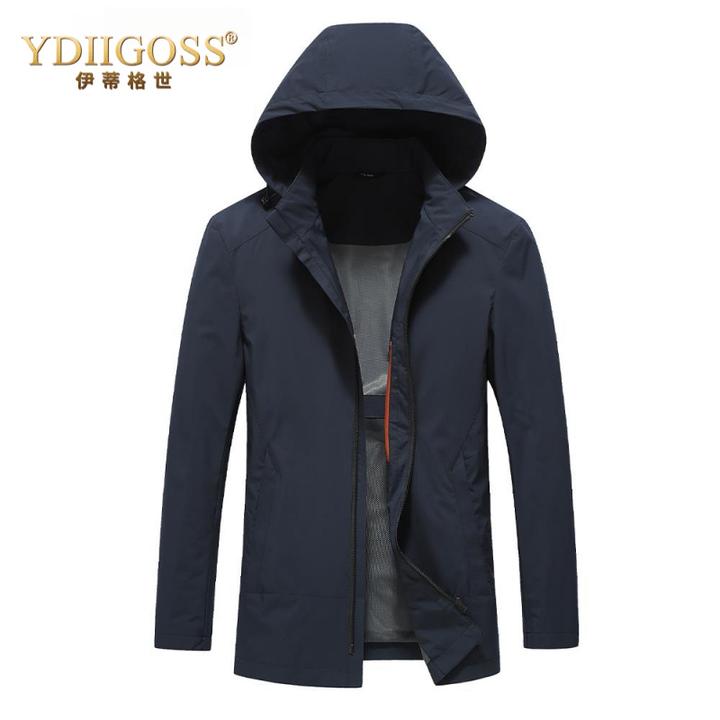 YDIIGOSS商务休闲夹克男士春秋时尚高级感单层薄款可脱卸帽子中年