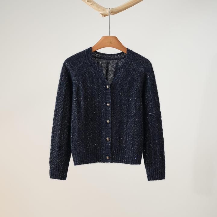 西子/【仲夏夜之梦】羊绒羊毛金葱混纺V领针织开衫/MSXS0453